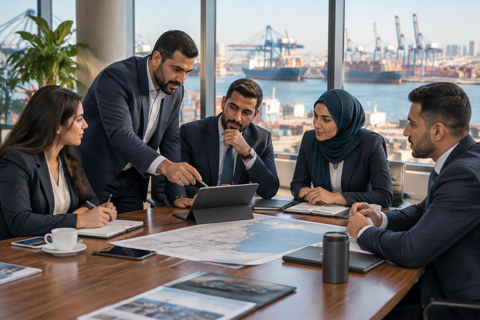 فريق شركة شحن ينسق العمليات