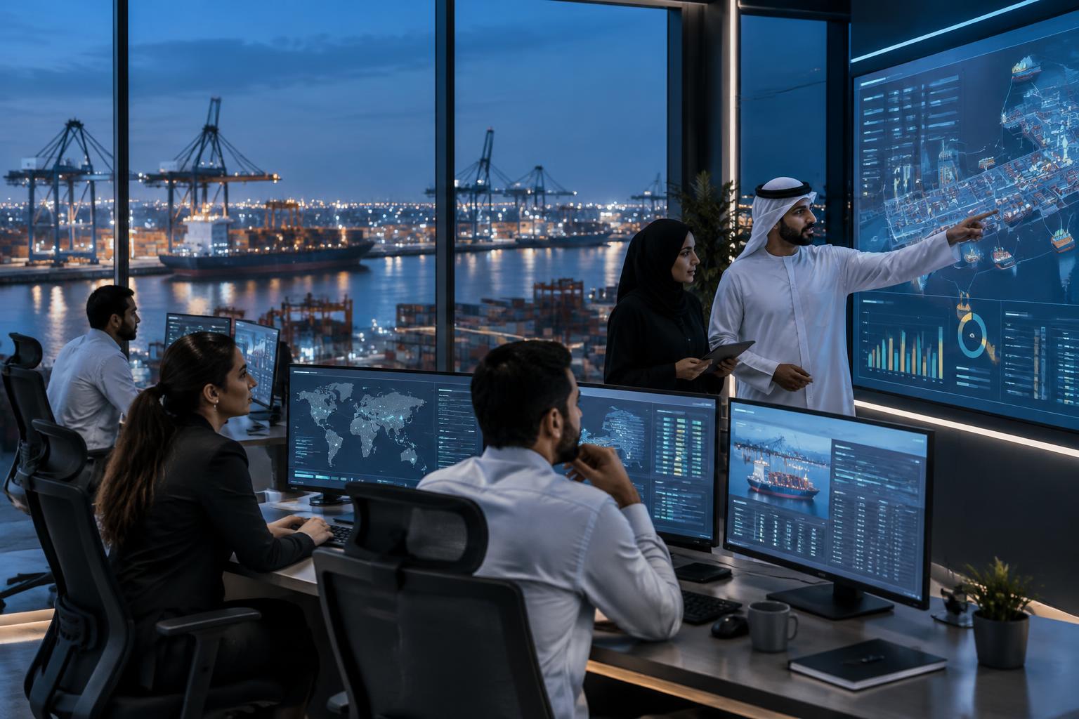 مركز عمليات لوجستية يراقب حركة الشحن